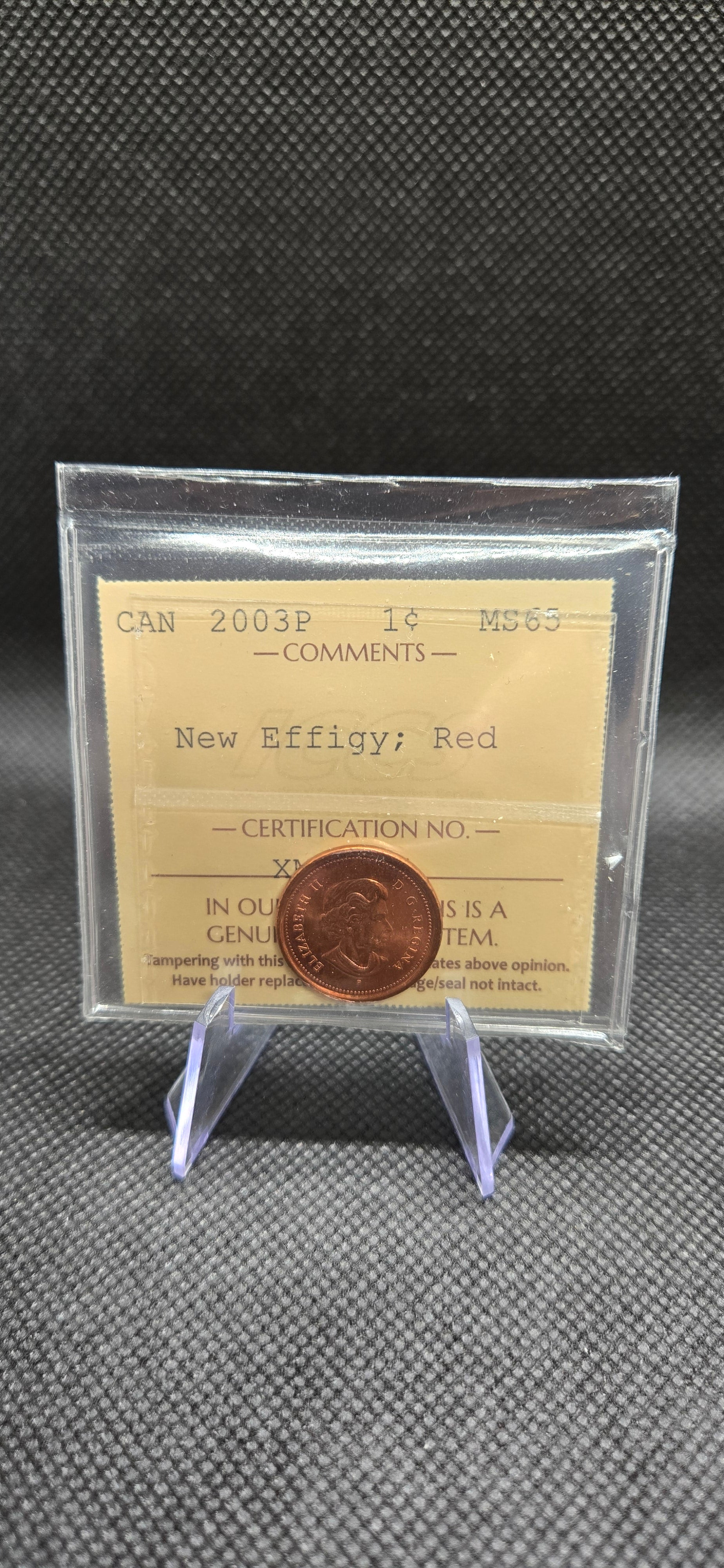 2003 Canada 1 Cent "P" – New Effigy – Red – ICCS MS-65