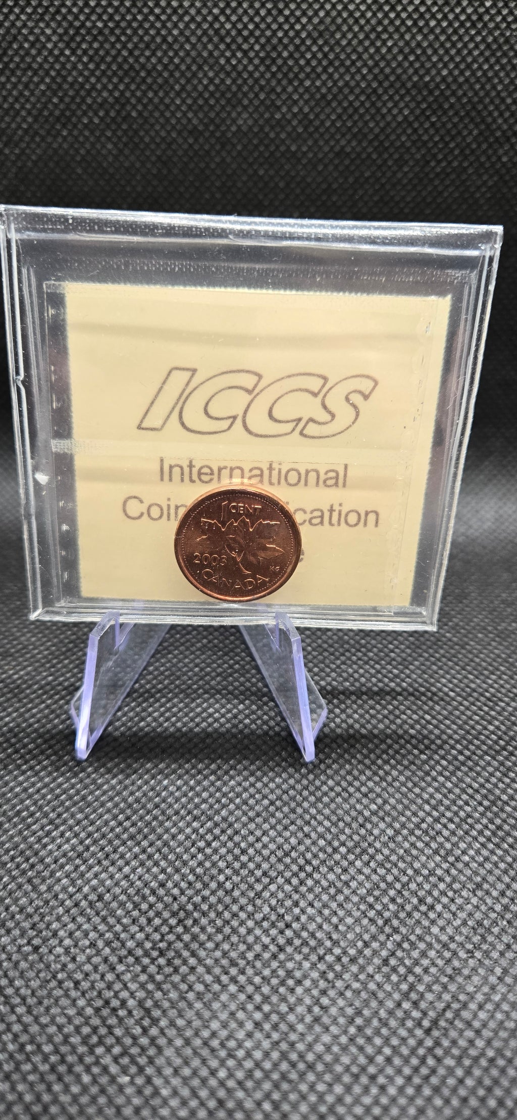 2003 Canada 1 Cent "P" – New Effigy – Red – ICCS MS-65